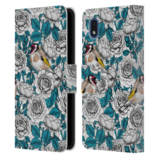 Katerina Kirilova Floral Patterns White Rose & Birds Leather Book Wallet Case Cover For Samsung Galaxy A01 Core (2020)
