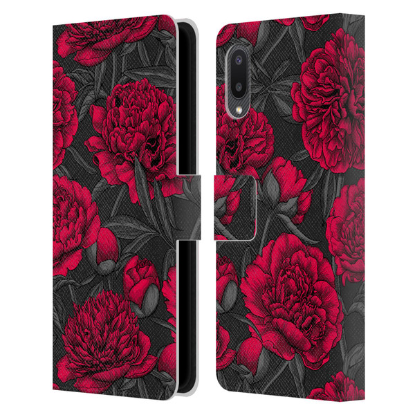 Katerina Kirilova Floral Patterns Night Peony Garden Leather Book Wallet Case Cover For Samsung Galaxy A02/M02 (2021)