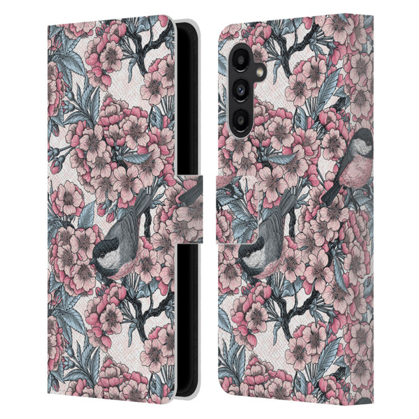 Katerina Kirilova Floral Patterns Cherry Garden Birds Leather Book Wallet Case Cover For Samsung Galaxy A13 5G (2021)