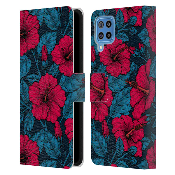 Katerina Kirilova Floral Patterns Red Hibiscus Leather Book Wallet Case Cover For Samsung Galaxy F22 (2021)