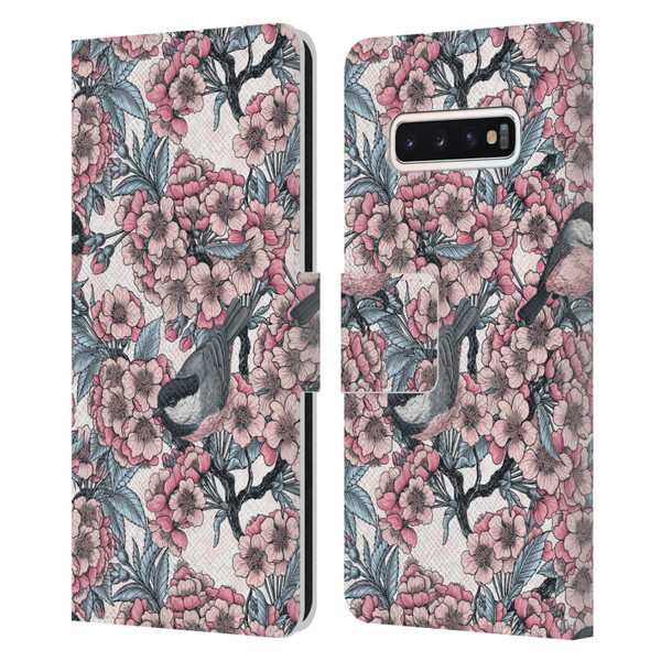 Katerina Kirilova Floral Patterns Cherry Garden Birds Leather Book Wallet Case Cover For Samsung Galaxy S10
