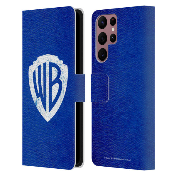 Warner Bros. Shield Logo Distressed Leather Book Wallet Case Cover For Samsung Galaxy S22 Ultra 5G