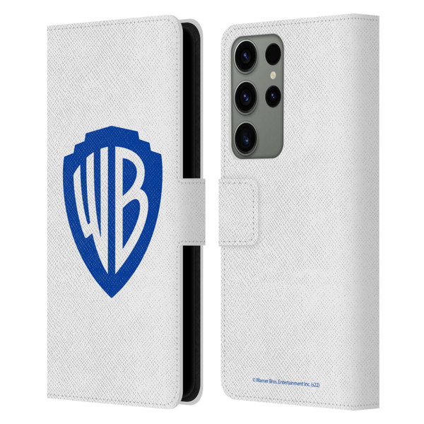Warner Bros. Shield Logo White Leather Book Wallet Case Cover For Samsung Galaxy S23 Ultra 5G