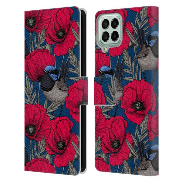 Katerina Kirilova Floral Patterns Fairy Wrens & Poppies Leather Book Wallet Case Cover For Samsung Galaxy M53 (2022)