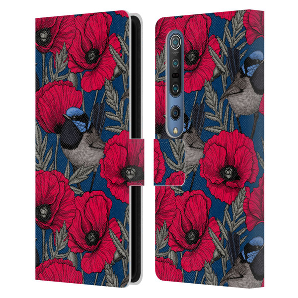 Katerina Kirilova Floral Patterns Fairy Wrens & Poppies Leather Book Wallet Case Cover For Xiaomi Mi 10 5G / Mi 10 Pro 5G