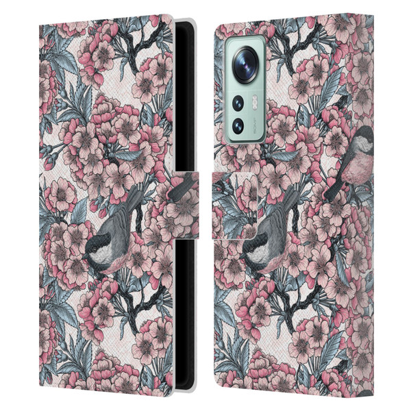 Katerina Kirilova Floral Patterns Cherry Garden Birds Leather Book Wallet Case Cover For Xiaomi 12