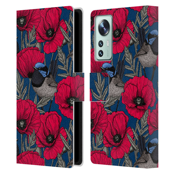 Katerina Kirilova Floral Patterns Fairy Wrens & Poppies Leather Book Wallet Case Cover For Xiaomi 12