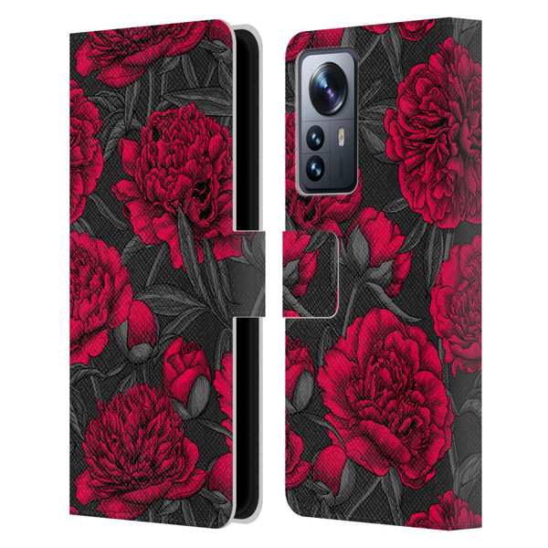 Katerina Kirilova Floral Patterns Night Peony Garden Leather Book Wallet Case Cover For Xiaomi 12 Pro