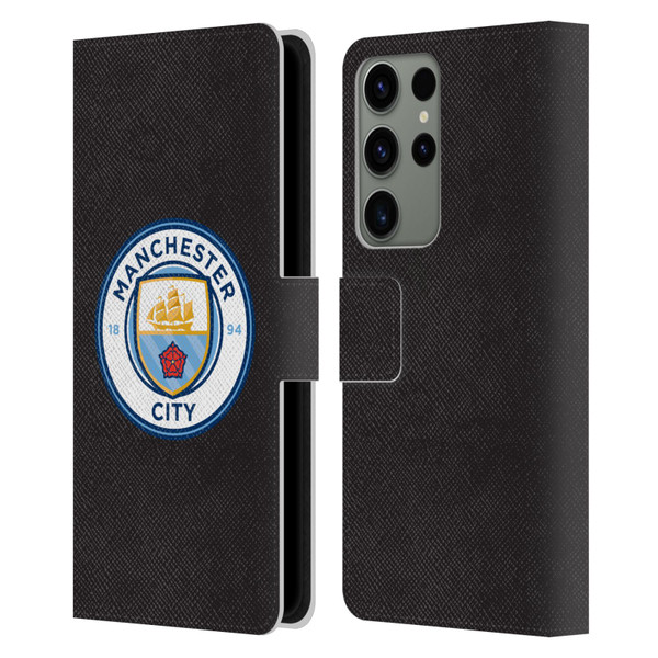 Manchester City Man City FC Badge Black Full Colour Leather Book Wallet Case Cover For Samsung Galaxy S23 Ultra 5G