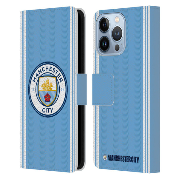 Manchester City Man City FC 2023/24 Badge Kit Home Leather Book Wallet Case Cover For Apple iPhone 13 Pro