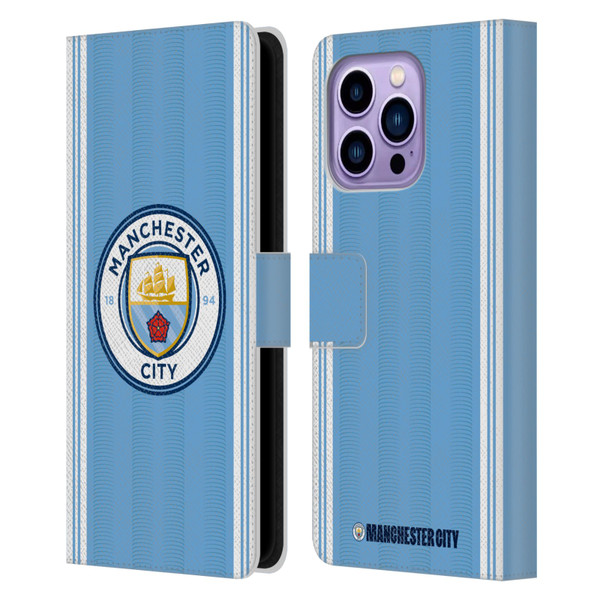 Manchester City Man City FC 2023/24 Badge Kit Home Leather Book Wallet Case Cover For Apple iPhone 14 Pro Max