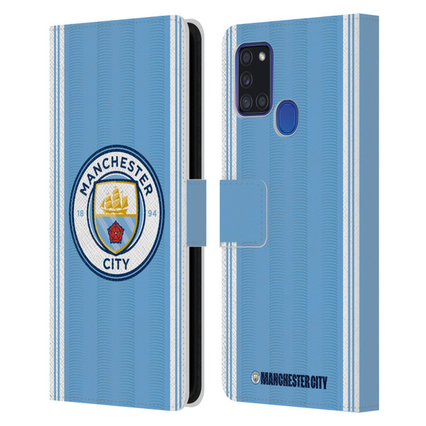 Manchester City Man City FC 2023/24 Badge Kit Home Leather Book Wallet Case Cover For Samsung Galaxy A21s (2020)