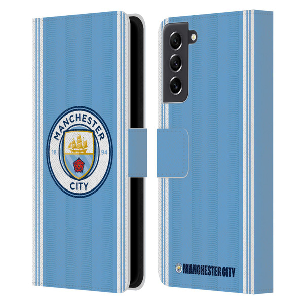 Manchester City Man City FC 2023/24 Badge Kit Home Leather Book Wallet Case Cover For Samsung Galaxy S21 FE 5G