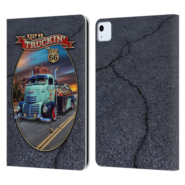 Larry Grossman Retro Collection Keep on Truckin' Rt. 66 Leather Book Wallet Case Cover For Apple iPad Air 2020 / 2022