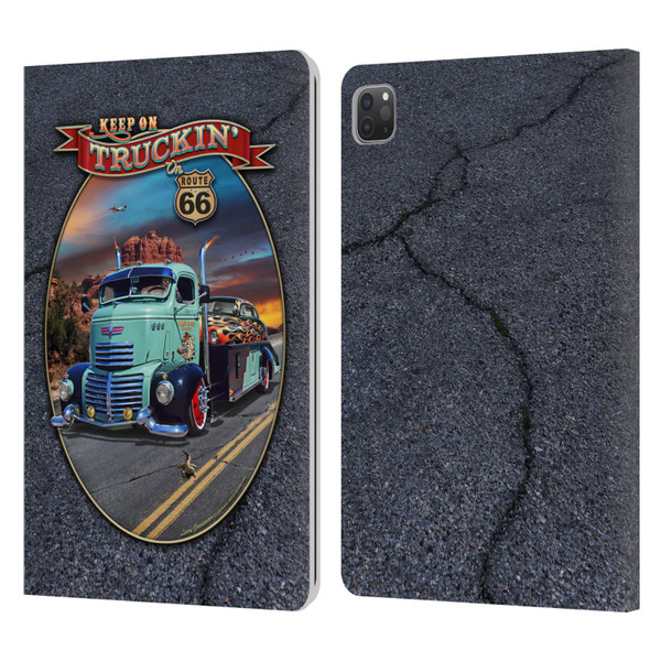 Larry Grossman Retro Collection Keep on Truckin' Rt. 66 Leather Book Wallet Case Cover For Apple iPad Pro 11 2020 / 2021 / 2022
