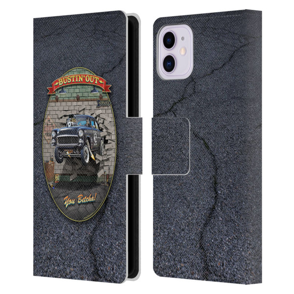 Larry Grossman Retro Collection Bustin' Out '55 Gasser Leather Book Wallet Case Cover For Apple iPhone 11