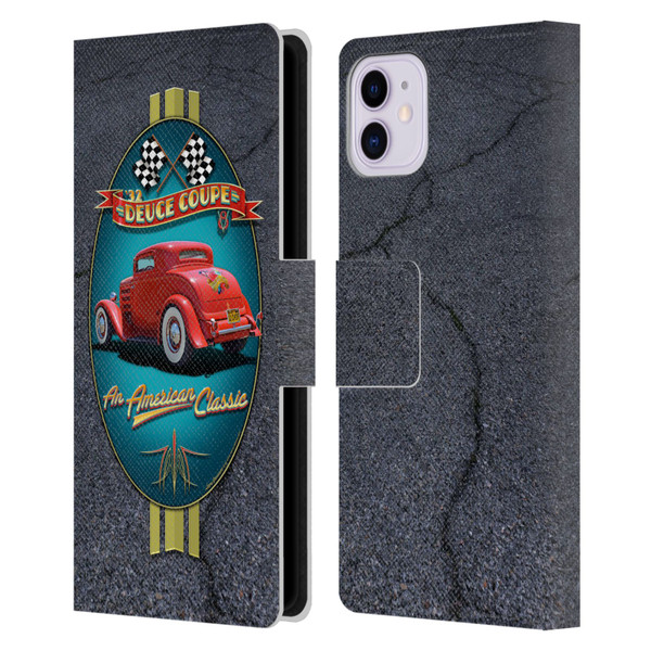 Larry Grossman Retro Collection Deuce Coupe Classic Leather Book Wallet Case Cover For Apple iPhone 11