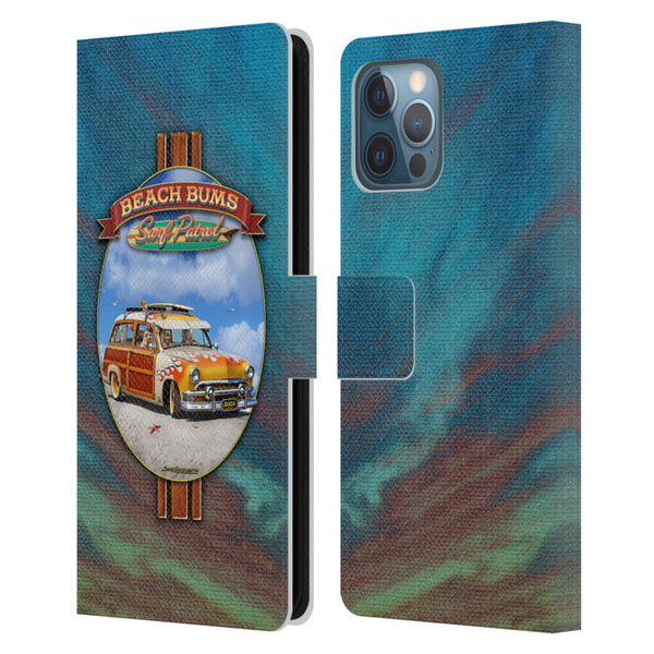 Larry Grossman Retro Collection Beach Bums Surf Patrol Leather Book Wallet Case Cover For Apple iPhone 12 Pro Max