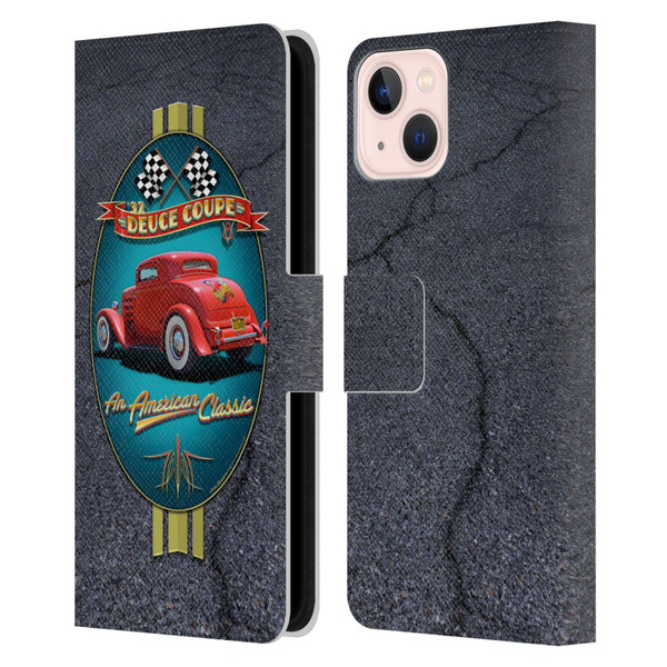 Larry Grossman Retro Collection Deuce Coupe Classic Leather Book Wallet Case Cover For Apple iPhone 13