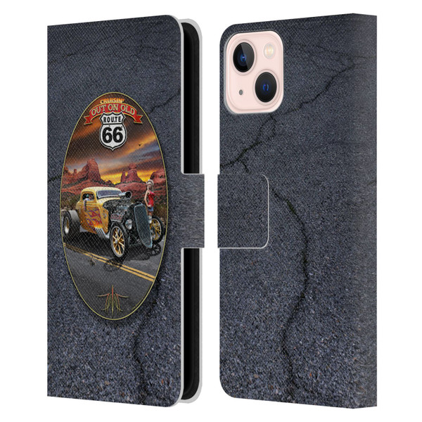 Larry Grossman Retro Collection Route 66 Hot Rod Coupe Leather Book Wallet Case Cover For Apple iPhone 13