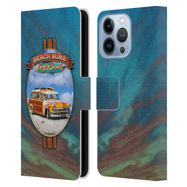 Larry Grossman Retro Collection Beach Bums Surf Patrol Leather Book Wallet Case Cover For Apple iPhone 13 Pro