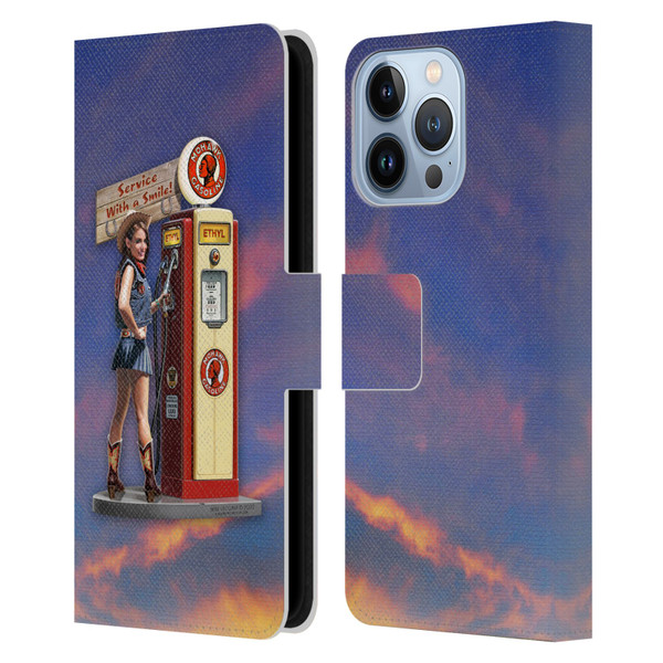 Larry Grossman Retro Collection Gasoline Girl Leather Book Wallet Case Cover For Apple iPhone 13 Pro