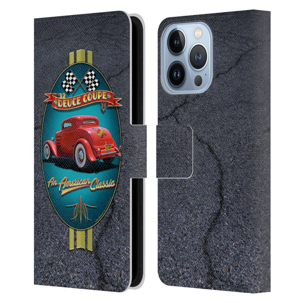 Larry Grossman Retro Collection Deuce Coupe Classic Leather Book Wallet Case Cover For Apple iPhone 13 Pro