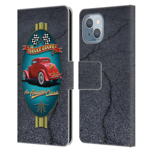 Larry Grossman Retro Collection Deuce Coupe Classic Leather Book Wallet Case Cover For Apple iPhone 14