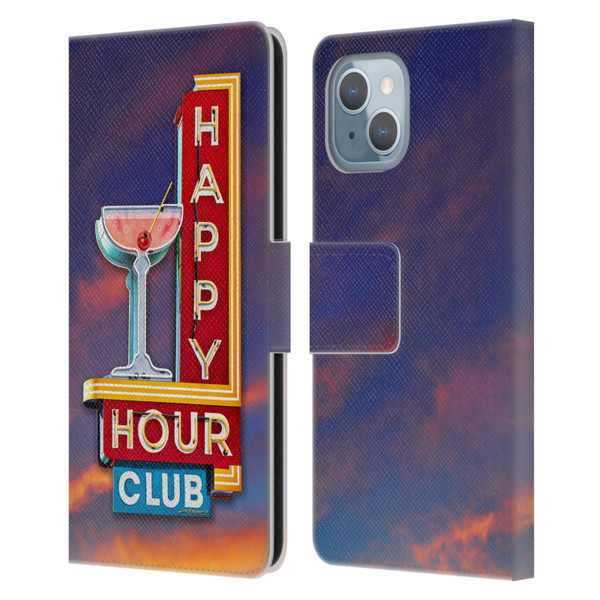 Larry Grossman Retro Collection Happy Hour Club Leather Book Wallet Case Cover For Apple iPhone 14