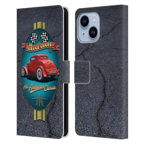 Larry Grossman Retro Collection Deuce Coupe Classic Leather Book Wallet Case Cover For Apple iPhone 14 Plus