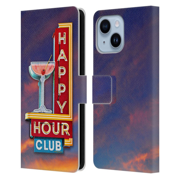 Larry Grossman Retro Collection Happy Hour Club Leather Book Wallet Case Cover For Apple iPhone 14 Plus