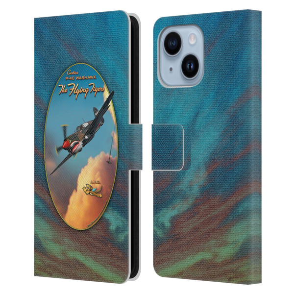 Larry Grossman Retro Collection P-40 Warhawk Flying Tiger Leather Book Wallet Case Cover For Apple iPhone 14 Plus