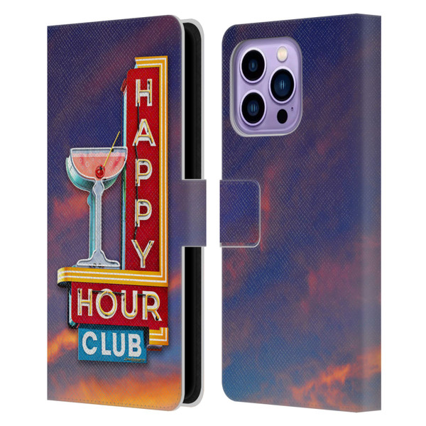 Larry Grossman Retro Collection Happy Hour Club Leather Book Wallet Case Cover For Apple iPhone 14 Pro Max