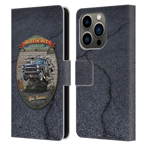 Larry Grossman Retro Collection Bustin' Out '55 Gasser Leather Book Wallet Case Cover For Apple iPhone 14 Pro