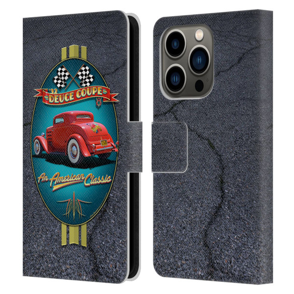 Larry Grossman Retro Collection Deuce Coupe Classic Leather Book Wallet Case Cover For Apple iPhone 14 Pro