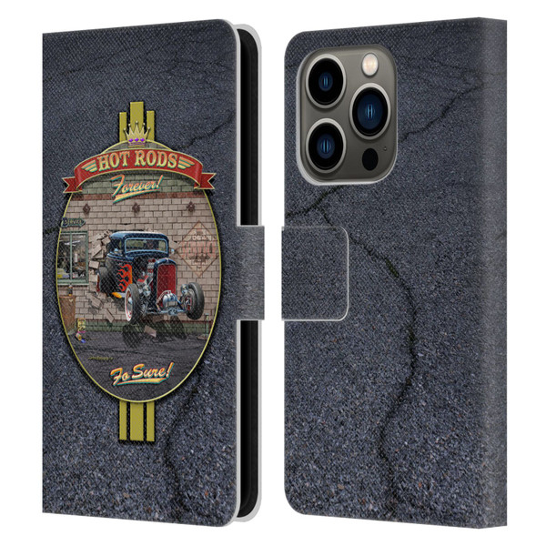 Larry Grossman Retro Collection Hot Rods Forever Leather Book Wallet Case Cover For Apple iPhone 14 Pro