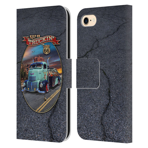 Larry Grossman Retro Collection Keep on Truckin' Rt. 66 Leather Book Wallet Case Cover For Apple iPhone 7 / 8 / SE 2020 & 2022