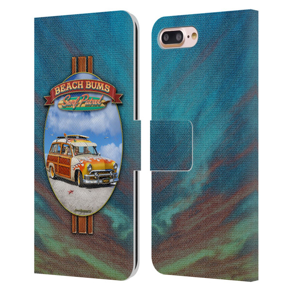 Larry Grossman Retro Collection Beach Bums Surf Patrol Leather Book Wallet Case Cover For Apple iPhone 7 Plus / iPhone 8 Plus