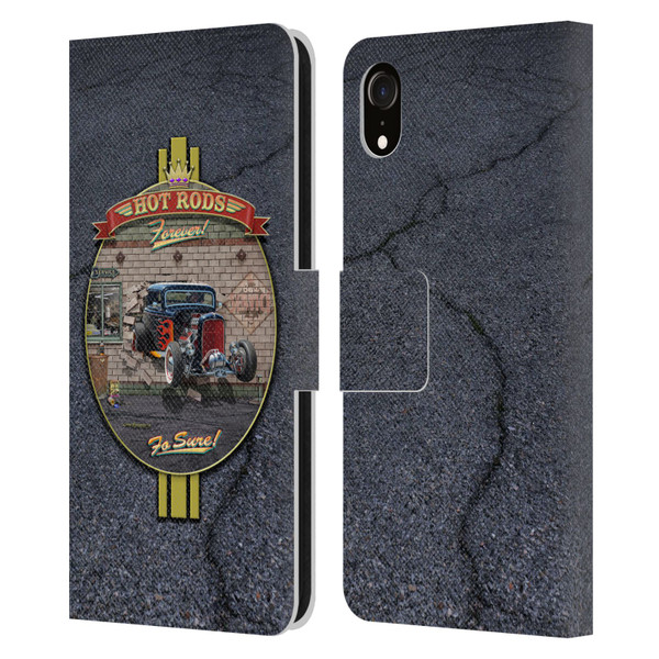 Larry Grossman Retro Collection Hot Rods Forever Leather Book Wallet Case Cover For Apple iPhone XR