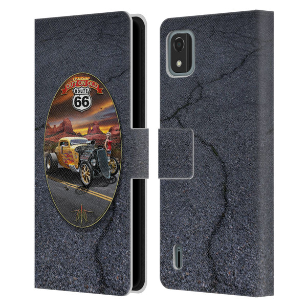 Larry Grossman Retro Collection Route 66 Hot Rod Coupe Leather Book Wallet Case Cover For Nokia C2 2nd Edition