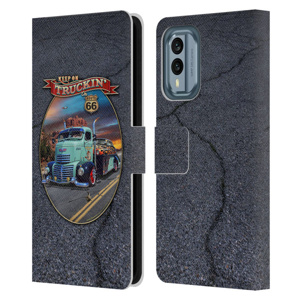 Larry Grossman Retro Collection Keep on Truckin' Rt. 66 Leather Book Wallet Case Cover For Nokia X30