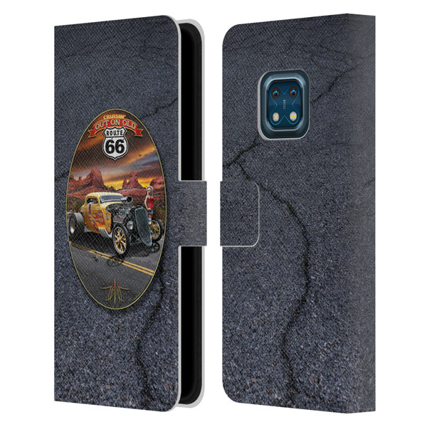 Larry Grossman Retro Collection Route 66 Hot Rod Coupe Leather Book Wallet Case Cover For Nokia XR20