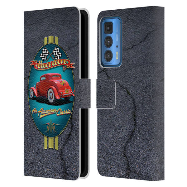 Larry Grossman Retro Collection Deuce Coupe Classic Leather Book Wallet Case Cover For Motorola Edge 20 Pro