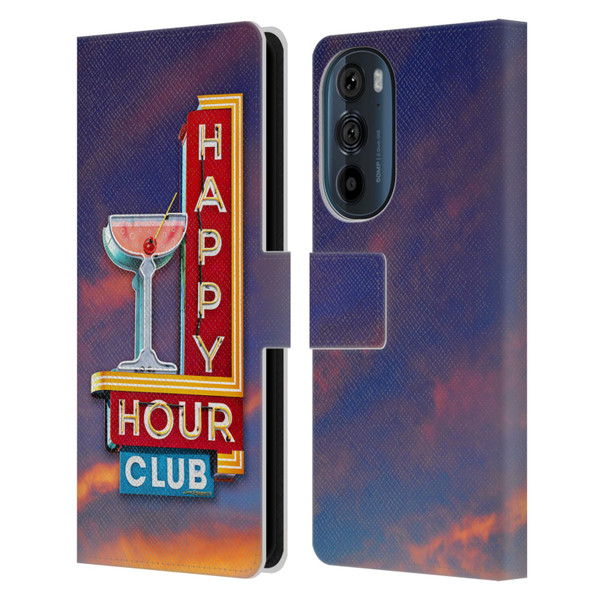 Larry Grossman Retro Collection Happy Hour Club Leather Book Wallet Case Cover For Motorola Edge 30