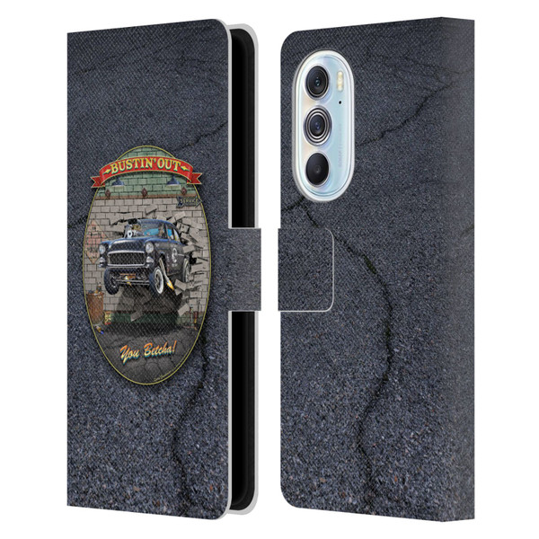 Larry Grossman Retro Collection Bustin' Out '55 Gasser Leather Book Wallet Case Cover For Motorola Edge X30