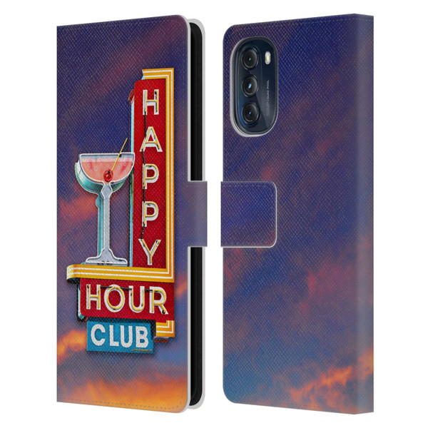 Larry Grossman Retro Collection Happy Hour Club Leather Book Wallet Case Cover For Motorola Moto G (2022)