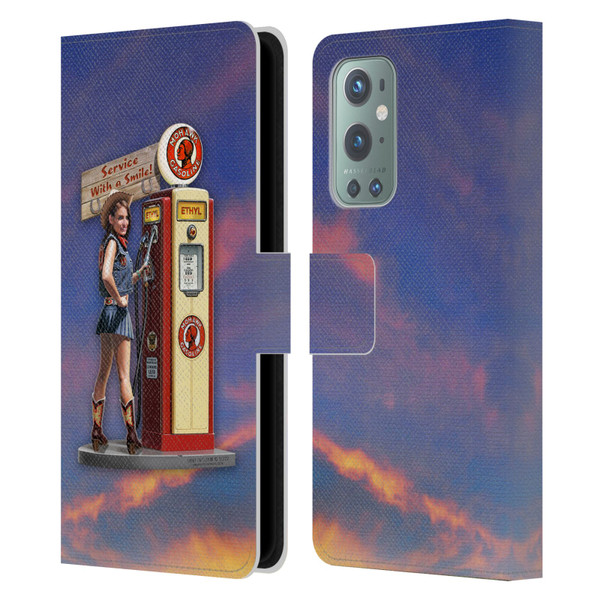 Larry Grossman Retro Collection Gasoline Girl Leather Book Wallet Case Cover For OnePlus 9