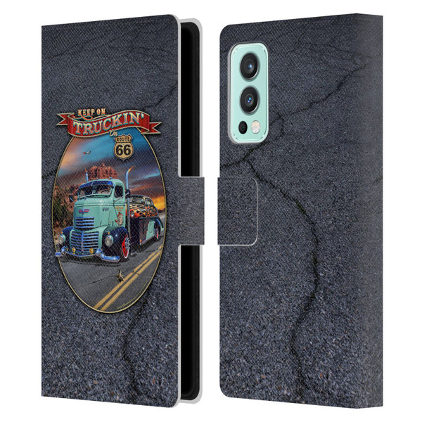 Larry Grossman Retro Collection Keep on Truckin' Rt. 66 Leather Book Wallet Case Cover For OnePlus Nord 2 5G