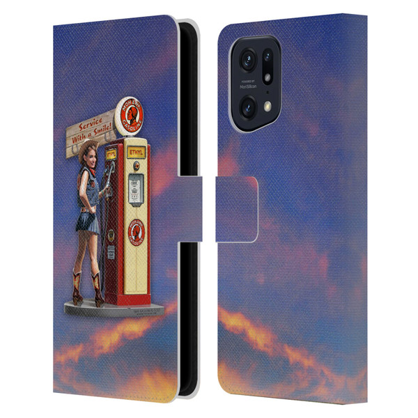 Larry Grossman Retro Collection Gasoline Girl Leather Book Wallet Case Cover For OPPO Find X5