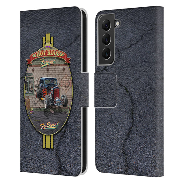 Larry Grossman Retro Collection Hot Rods Forever Leather Book Wallet Case Cover For Samsung Galaxy S22+ 5G